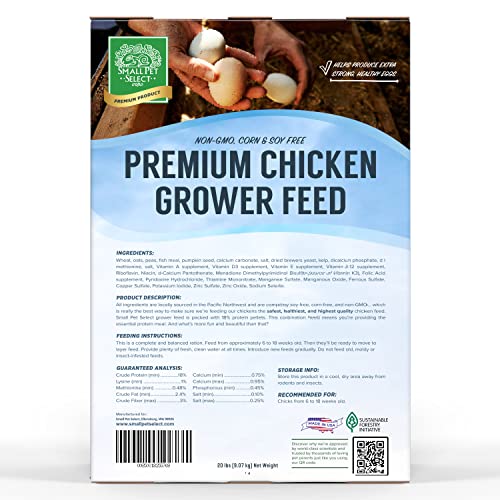  Small Pet Select - Chicken Grower Feed, Non-GMO, Corn & Soy Free, 20lb