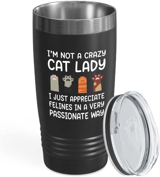  Flairy Land Cat Lady Black Tumbler 20oz - Appreciate Felines -Cat Paw Cat Parents Cat Mama Cat Lover Kitties Purr Feline Mom