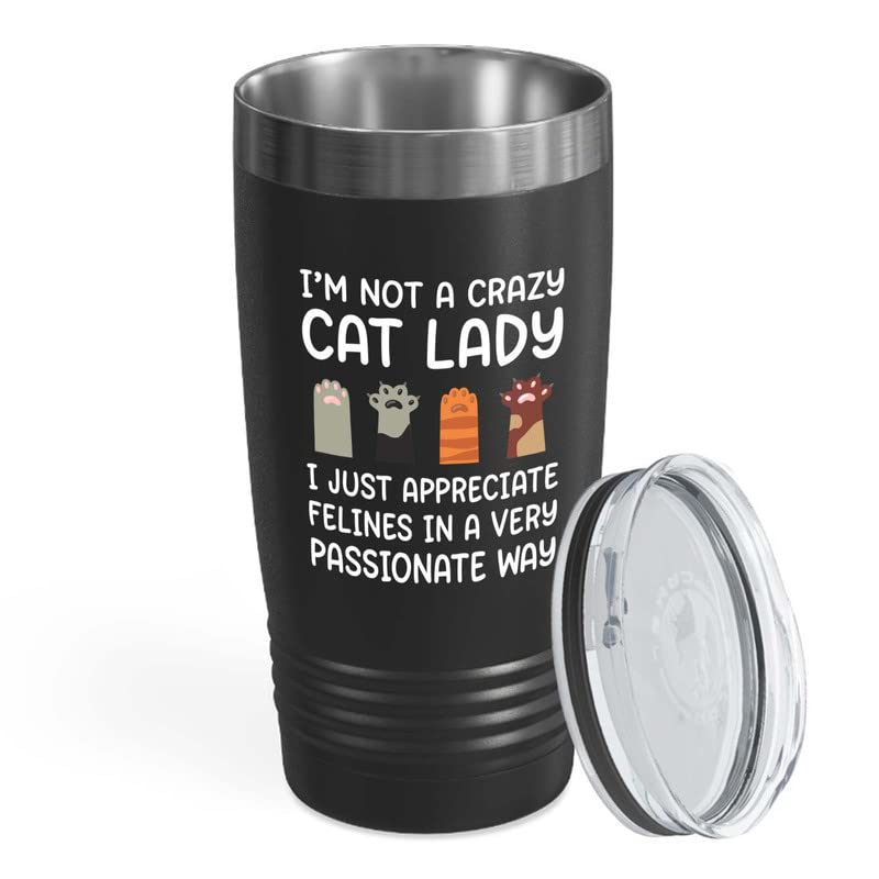  Flairy Land Cat Lady Black Tumbler 20oz - Appreciate Felines -Cat Paw Cat Parents Cat Mama Cat Lover Kitties Purr Feline Mom