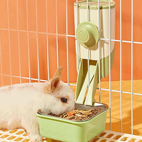 BNOSDM 2 In 1 Rabbit Food Dispenser And Bunny Feeder Bowl Set Rabbit Feeders For Cages Guinea Pig Feeding Dish Pellets For Ferret Chinchilla Hedgehog Small Animals (Green)