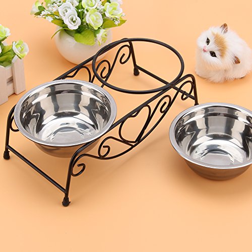  Pet Feeder For Dog Cat Stainless Steel Bowls Elevated Dog Feeder, Food And Water Bowls With Retro Iron Stand, Shelf Stand Double Diner Feeder Bowls Dishes For Small Medium Dogs And Cats