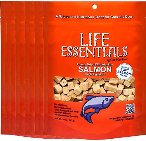  LIFE ESSENTIALS BY CAT-MAN-DOO All Natural Freeze Dried Wild Alaskan Salmon Treats For Cats & Dogs - Single Ingredient No Grain Snack With No Additives Or Preservatives, 5 Ounce Bag