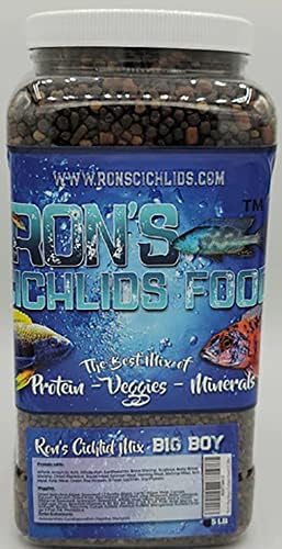  Ron's Cichlid Fish Food For African Cichlids, Tetras & Other Tropical Fish, Premium Food For Brighter Colors, Healthier Fish & Cleaner Tanks, Pellets Made With Real Shrimp & Natural Ingredients, 1 LB