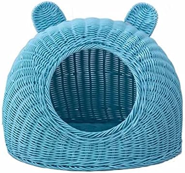  PAREKS Pet House Rattan Cat Nest Summer Semi-Closed Indoor Sleeping Bed Mat Breathable Durable Puppy Basket For Small Medium Cats/Dogs (Color : Beige)