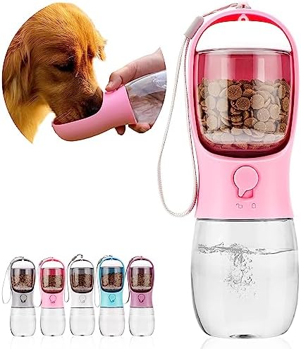  AVELORA Dog Water Bottle,Portable Pet Water Bottle With Food Container,Outdoor Portable Water Dispenser For Cat,Puppy,Pets For Walking,Hiking,Travel,Puppy Essentials,Dog Stuff(19oz)