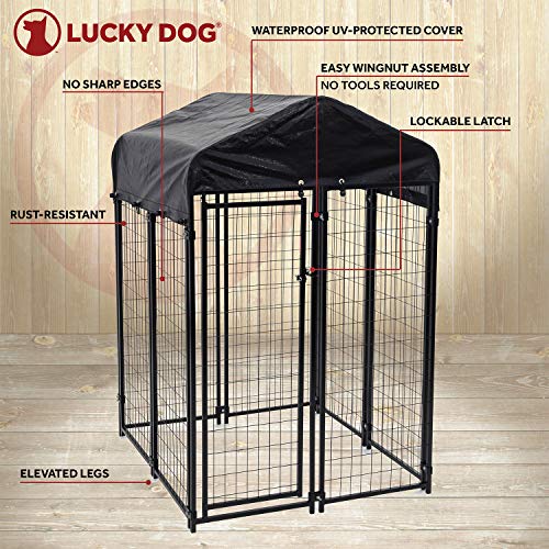  Lucky Dog 60544 Uptown Spacious 4' X 4' X 6' Heavy Duty Welded Wire Outdoor Dog Kennel With Water Resistant Cover, Black