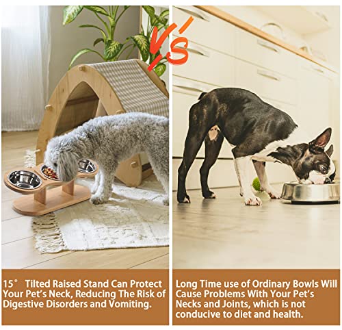  CILXGQLN Elevated Cat Bowls Raised Cat Food Bowls, 15° Tilted Pet Bowls For Cats Puppy Small Dogs, Raised Dog Bowl Stand Feeder Adjustable Dog Cat Food Water Bowls Stand With 3 Stainless Steel Bowls