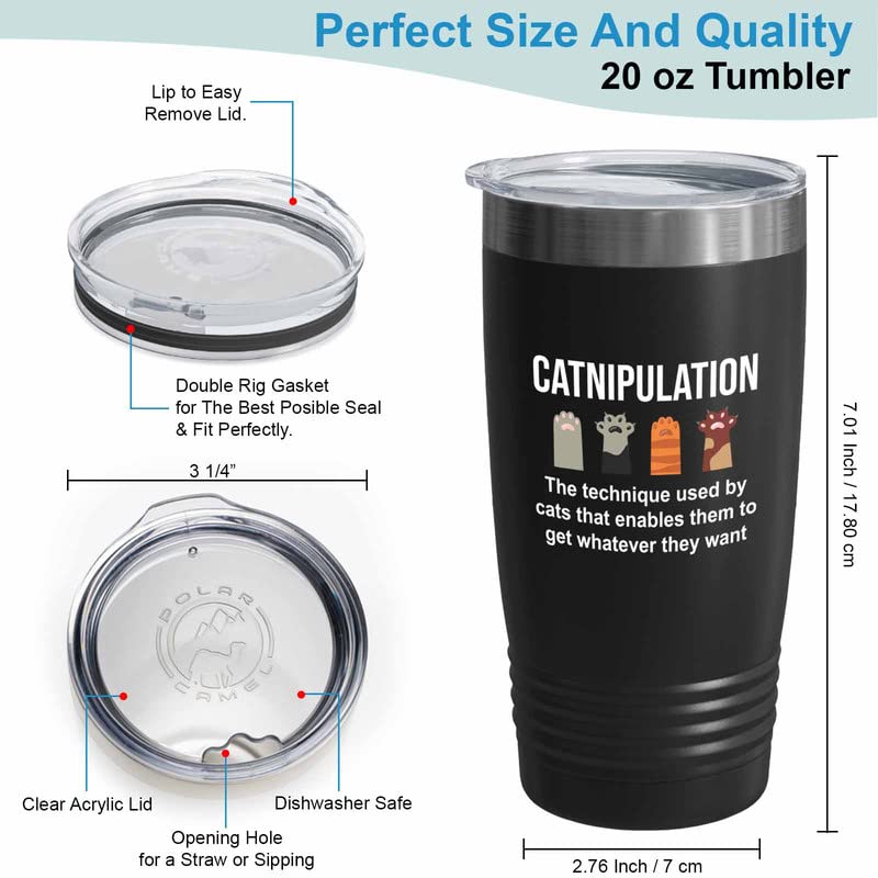  Flairy Land Cat Lady Black Tumbler 20oz - Catnipulation Defiition -Cat Themed Kitchenware Cat Parent Gift Cat Person Feline Mom Furkids Cat Sitter Cat Groomer Middle Aged Woman