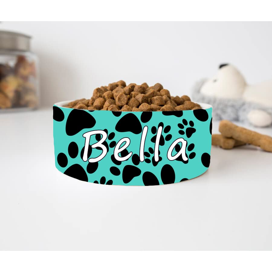 GENERIC Personalized Mint Dog Paw Print Bowl, Dog Name Bowl, Gift For Pets, Ceramic Pet Bowl