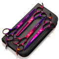  Purple 7.0 Inch Professional Hairdressing Scissors Set Pet Grooming Cutting Premium Steel Kit Straight & Thinning & Curved Shears Comb 4 Pcs Set For Cat Dog And More Pets Clean Hair Tool