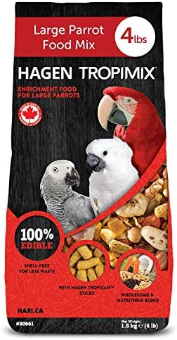  Hari Tropimix Bird Food, Hagen Large Parrot Food With Seeds, Fruit, Nuts, Vegetables, Grains, And Legumes, Enrichment Food, 4 Lb Bag