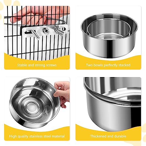  2 Pack Kennel Water Bowl, Stainless Steel Dog Crate Water Bowl No Spill, Hanging Dog Bowls For Kennel Cage, Metal Pet Food Water Bowl Feeder For Medium Large Size Dogs