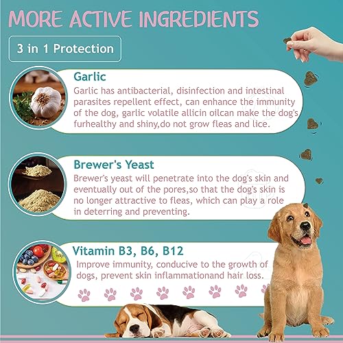  Flea And Tick Prevention For Dogs Chewable Tablets, Natural Oral Flea Tick Supplement, Heartworm Treatment Soft Chew For Small Dog Puppies, Mosquito Control Pest Treat, All Breeds Ages, 100 Count