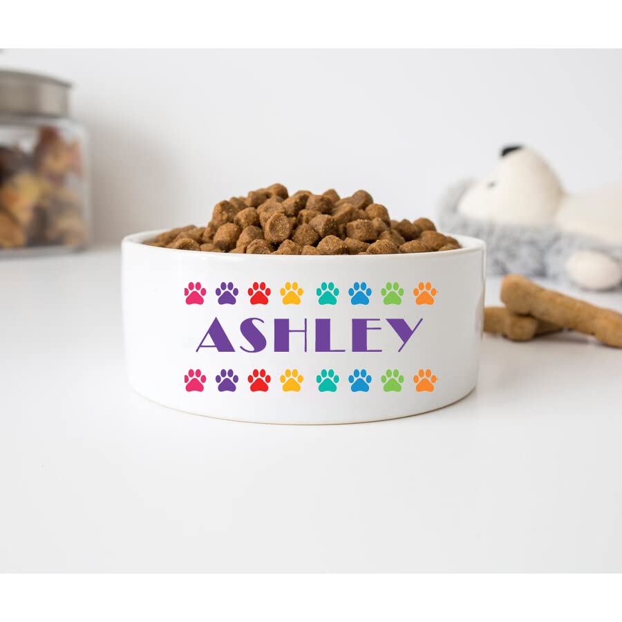 GENERIC Personalized Colorful Dog Paw Print Bowl, Dog Name Bowl, Gift For Pets, Ceramic Pet Foof Bowl, Gift For Pets