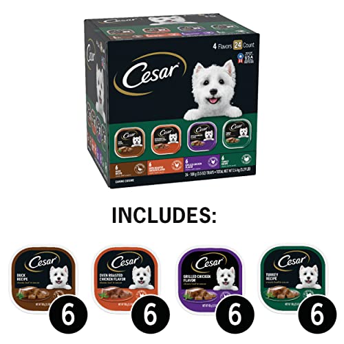  CESAR Wet Dog Food Classic Loaf In Sauce Poultry Variety Pack, (24) 3.5 Oz. Easy Peel Trays With Real Chicken, Turkey Or Duck