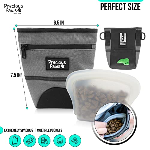  Precious Paws - Large Dog Treat Pouch For Training With 2 Pack Silicone Zipper Treat Bags - Great For Wet Or Dry Foods And Treats!