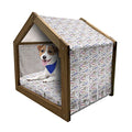  Lunarable Eiffel Tower Wooden Pet House, Triumf Arch Fashion Shoes Gloves Traditional Food Cheese Bread Keys Cat Doodle, Outdoor & Indoor Portable Dog Kennel With Pillow And Cover, Large, Multicolor