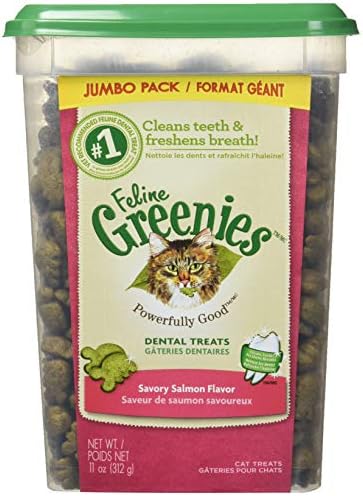  FELINE GREENIES Natural Dental Care Cat Treats Savory Salmon Flavor, 5.5 Oz. Pouch
