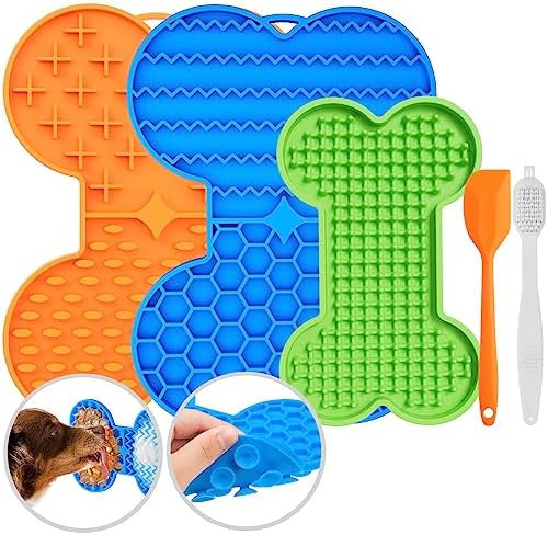  Petbank Lick Mat For Dogs And Cats - 3 Pcs Valued-Pack Dog Licking Mat With Suction Cups, Dog Peanut Butter Lick Pad For Anxiety Relief And Slow Feed Training, Spatula And Brush Include
