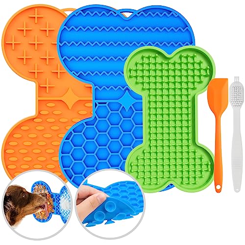  Petbank Lick Mat For Dogs And Cats - 3 Pcs Valued-Pack Dog Licking Mat With Suction Cups, Dog Peanut Butter Lick Pad For Anxiety Relief And Slow Feed Training, Spatula And Brush Include