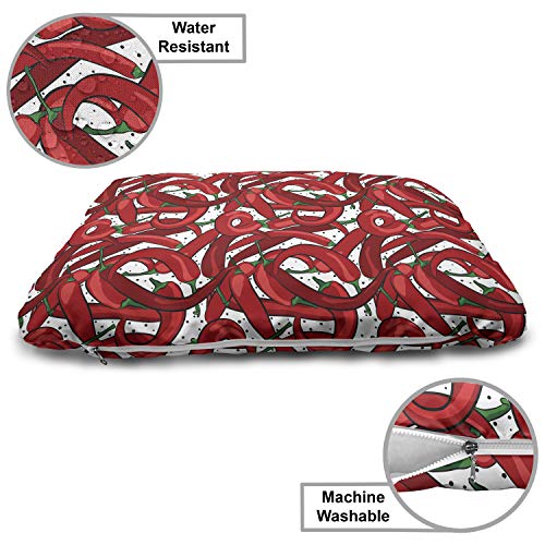  Ambesonne Peppers Pet Bed, Pattern Of Chili Peppers With Dotted Background Vegan Spicy Food Theme, Chew Resistant Pad For Dogs And Cats Cushion With Removable Cover, 24" X 39", Vermilion Ruby Green