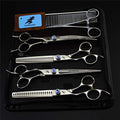  Left Handed Pet Grooming Scissors Upscale Cat Dog 4 Pcs Set Blue Gem Professional Trimmer Kit Premium 7.0 Inch 440C Steel Beauticians Straight Cutting & Thinning & Curved Shears Combs