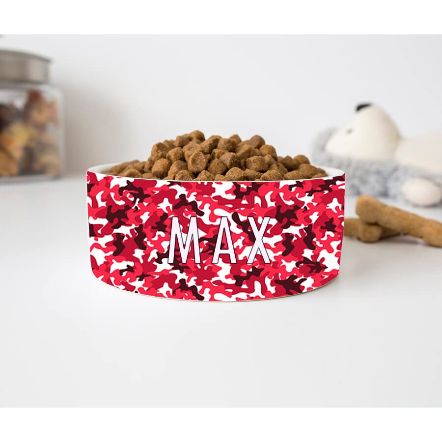 GENERIC Personalized Red Camouflage Pattern Pet Bowl, Dog Name Bowl, Cat Name Bowl, Gift For Pets, Ceramic Pet Food Bowl