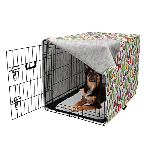  Ambesonne Vegetable Art Dog Crate Cover, Detailed Eggplant Cucumber With Onion And Garlic Food Ingredients Cartoon, Easy To Use Pet Kennel Cover For Medium Large Dogs, 36 Inch, Multicolor