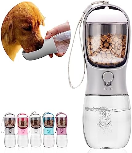  AVELORA Dog Water Bottle,Portable Pet Water Bottle With Food Container,Outdoor Portable Water Dispenser For Cat,Puppy,Pets For Walking,Hiking,Travel,Puppy Essentials,Dog Stuff(19oz)