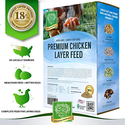  Small Pet Select Chicken Layer Feed Pellets | 18% Protein Level | Corn-Free, Soy-Free, Non-GMO | All Natural US Locally Sourced Ingredients | 40lb