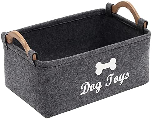  Morezi Felt Pet Toy Box And Dog Toy Box Storage Basket Chest Organizer - Perfect For Organizing Pet Toys, Blankets, Leashes And Food - Dog Toy - Dark Grey