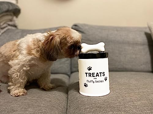  Dog Treat Container - 5 Cup - Dog Treat Jar W/Airtight Lid - Ceramic Air Tight Dog Cookie Storage - Canister For Pet Food - Farmhouse Style Pet Container For Kitchen Counter & Countertops