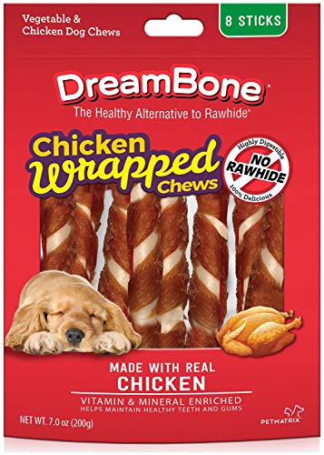  DreamBone Chicken-Wrapped Chews 8 Count, Rawhide-Free Chews For Dogs (1 CASE Of 24 Individual Packs Of 8 Count)