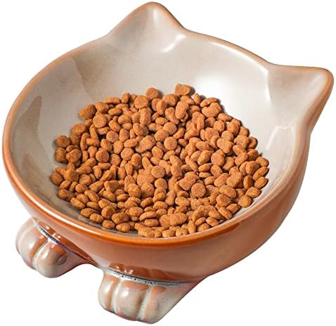 Nihow Ceramic Basic Cat Bowls: 6.25 Inch Cat Bowl For Food & Water - Food Grade Cat Dish For Large-Sized Cat/Medium-Sized Dog - Microwave & Dishwasher Safe -Elegant Blue & Black (8.5 OZ /1 PC)