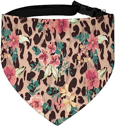 GENERIC Vintage Flower Mix Leopard Pattern Pet Bandana Collar - Scarf Collar - Art Dog Bandana Minimal Head Cicumference
