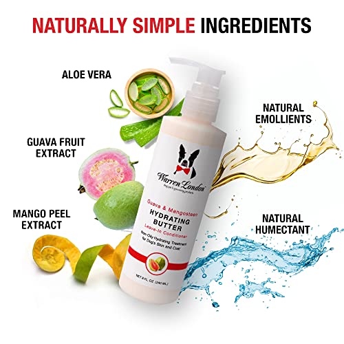  Warren London Hydrating Butter Leave In Pet Conditioner For Dogs | Lotion For Skin And Coat | Aloe Puppy & Dog Conditioner For Hair Detangler, Dry Skin, & Pet Fur Dandruff | Use After Dog Shampoo & Bathing | Made In USA | Guava 8oz