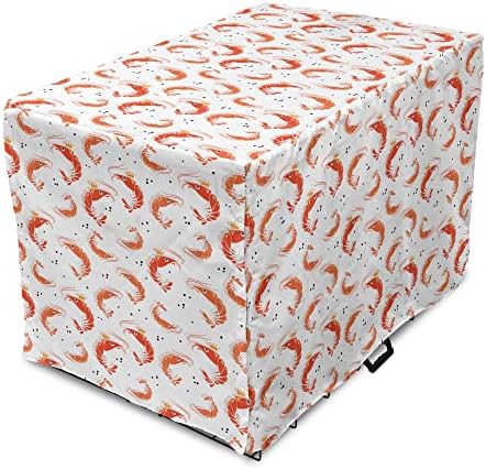  Lunarable Sea Animals Dog Crate Cover, Continuous Prawns Tasty Natural Seafood Pattern On Plain Backdrop, Easy To Use Pet Kennel Cover For Medium Large Dogs, 48 Inch, White And Burnt Sienna