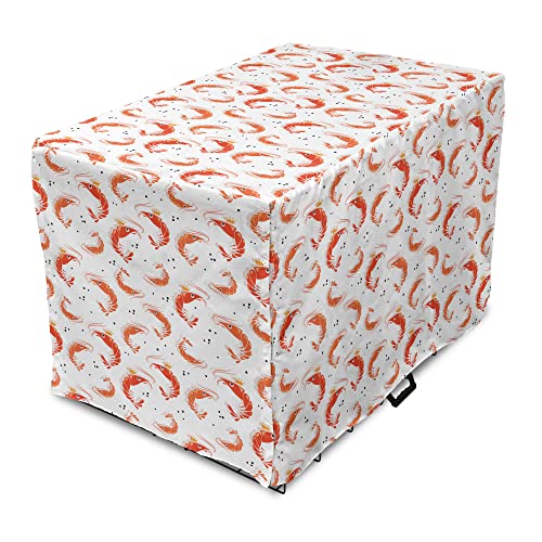  Lunarable Sea Animals Dog Crate Cover, Continuous Prawns Tasty Natural Seafood Pattern On Plain Backdrop, Easy To Use Pet Kennel Cover For Medium Large Dogs, 48 Inch, White And Burnt Sienna