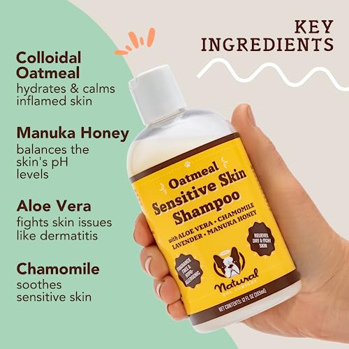  Natural [Dog] Company Oatmeal Sensitive Skin Shampoo, 12 Oz., Dandruff Shampoo, Hypoallergenic, Plant Based Ingredients, Bathing Supplies, Itchy [Skin] Relief For [Dog]s