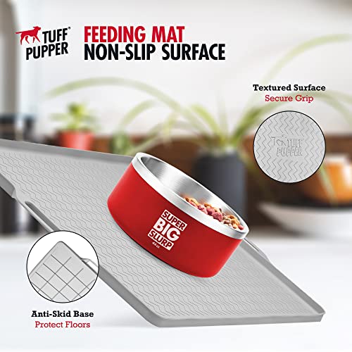  Tuff Pupper 28x20 Large Waterproof Pet Feeding Mat | Raised Edges Prevent Spills | Easy Clean Dishwasher Safe | Holds Food & Water Mess From Floor | Non Slip Silicone Base | Dogs & Cats Silicone Tray