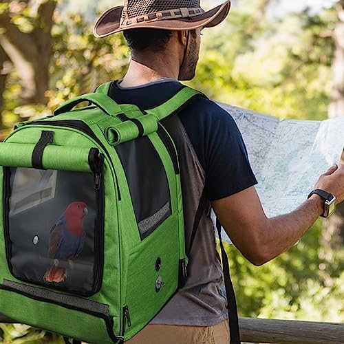  HUMLANJ Large Bird Carrier Backpack, Portable Bird Carrier Travel Cage, Outdoor Breathable Pet Bird Carrier Travel Bag With Standing Perch And Tray For Medium To Large Birds, Parrots