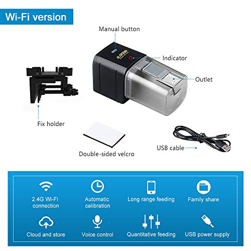  Vanters L27 Automatic Aquarium Fish Tank Feeder Timer Adjustable Food Dispenser (APP Control & USB Power Supply), Compatible With Amazon Alexa (Black, Standard Pack)
