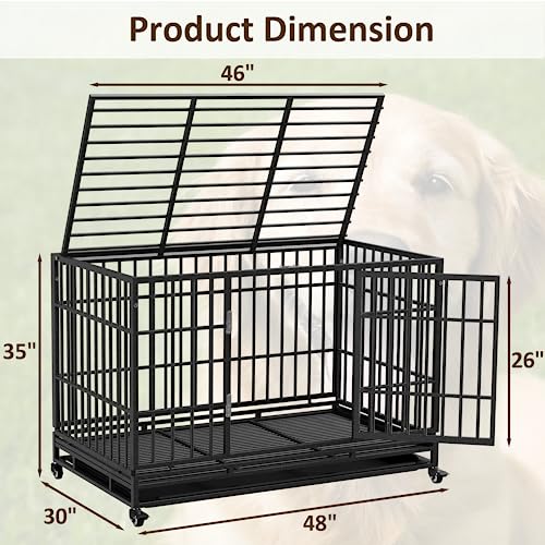  48 Inch Heavy Duty Dog Crate Dog Cage, High Anxiety Indestructible Dog Crate, Metal Kennels And Crates For Large Dogs, Open Top Door Stackable Pet Playpen Cage W/Floor Grid, XXL Dog Crate (Silver)