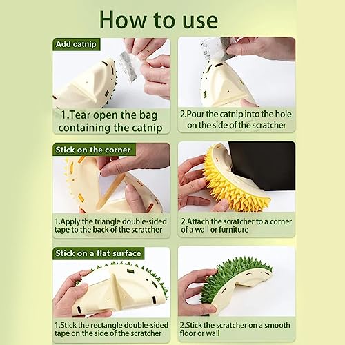  DENGWANG Durian Multifunctional Toys, Durian Cat Scratcher, Durian Shell Cat, Cat Durian Shell, Massaging And Removing Floating Hair Cat Dog Mint Toys (2PCS Green)