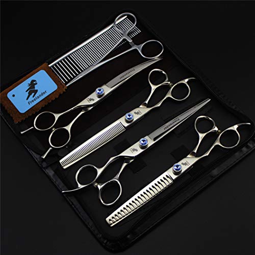  Left Handed Pet Grooming Scissors Upscale Cat Dog 4 Pcs Set Blue Gem Professional Trimmer Kit Premium 7.0 Inch 440C Steel Beauticians Straight Cutting & Thinning & Curved Shears Combs