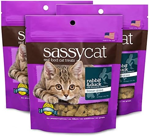  Herbsmith Sassy Cat Treats - Freeze Dried Chicken Treats – All Natural Treats For Cats - Bundle- Duck, Chicken, Rabbit, Turkey, Whitefish, And Salmon