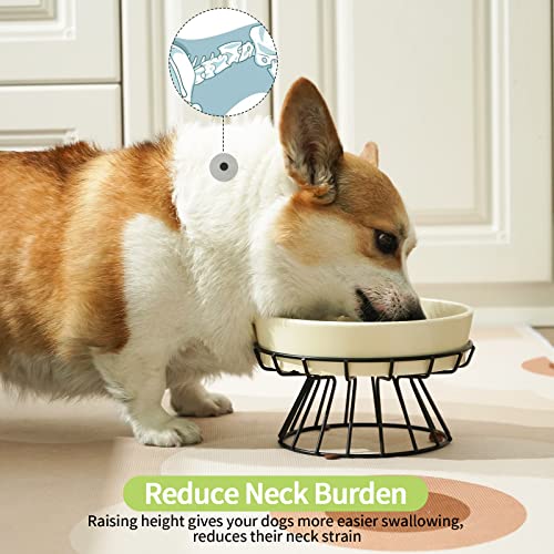  8.25'' Ceramic Slow Dog Bowl With Elevated Metal Stand, 1.75 Cups Non-Slip Puzzle Raised Dog Bowl Feeder, Slow Down Eating Anti-Choking Food Bowl Dish For Small And Medium & Large Dogs - Beige Color