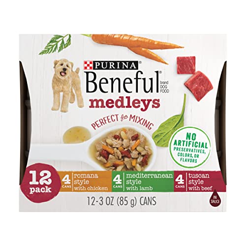  Purina Beneful Wet Dog Food Variety Pack, Medleys Tuscan, Romana & Mediterranean Style - (2 Packs Of 12) 3 Oz. Cans