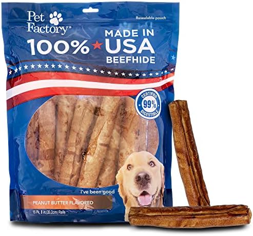  Pet Factory 100% Made In USA Beefhide 8" Rolls Dog Chew Treats - Beef & Chicken Flavor, 10 Count/1 Pack