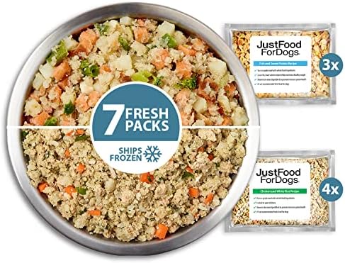  JustFoodForDogs Frozen Fresh Human Grade Dog Food, Sampler Variety Pack, (18 Oz - 7 Pack)